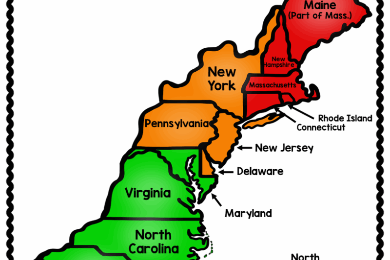 Printable 13 Colonies Map
