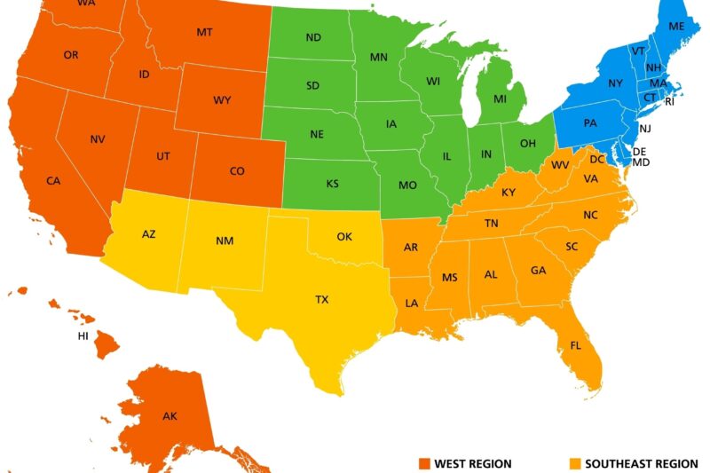 United States Regions Map Printable