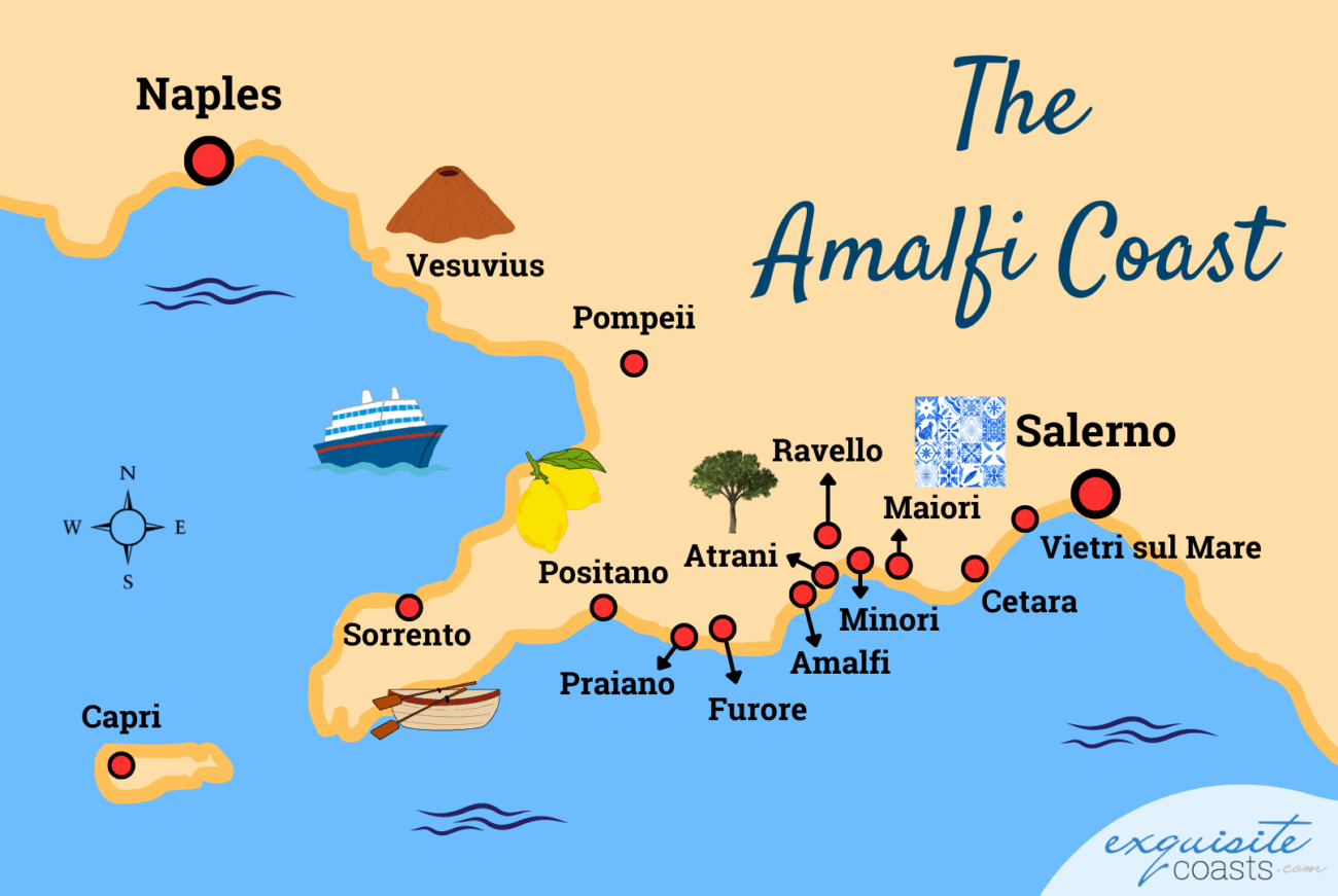 Amalfi Coast Map With Towns You Should Visit