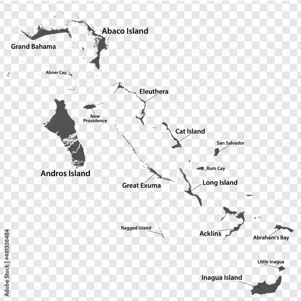 Blank Map Bahamas In Gray Every Island Map Is With Titles High Quality Map Of Bahamas Islands With Districts On Transparent Background For Your Design EPS10 Stock Vector Adobe Stock