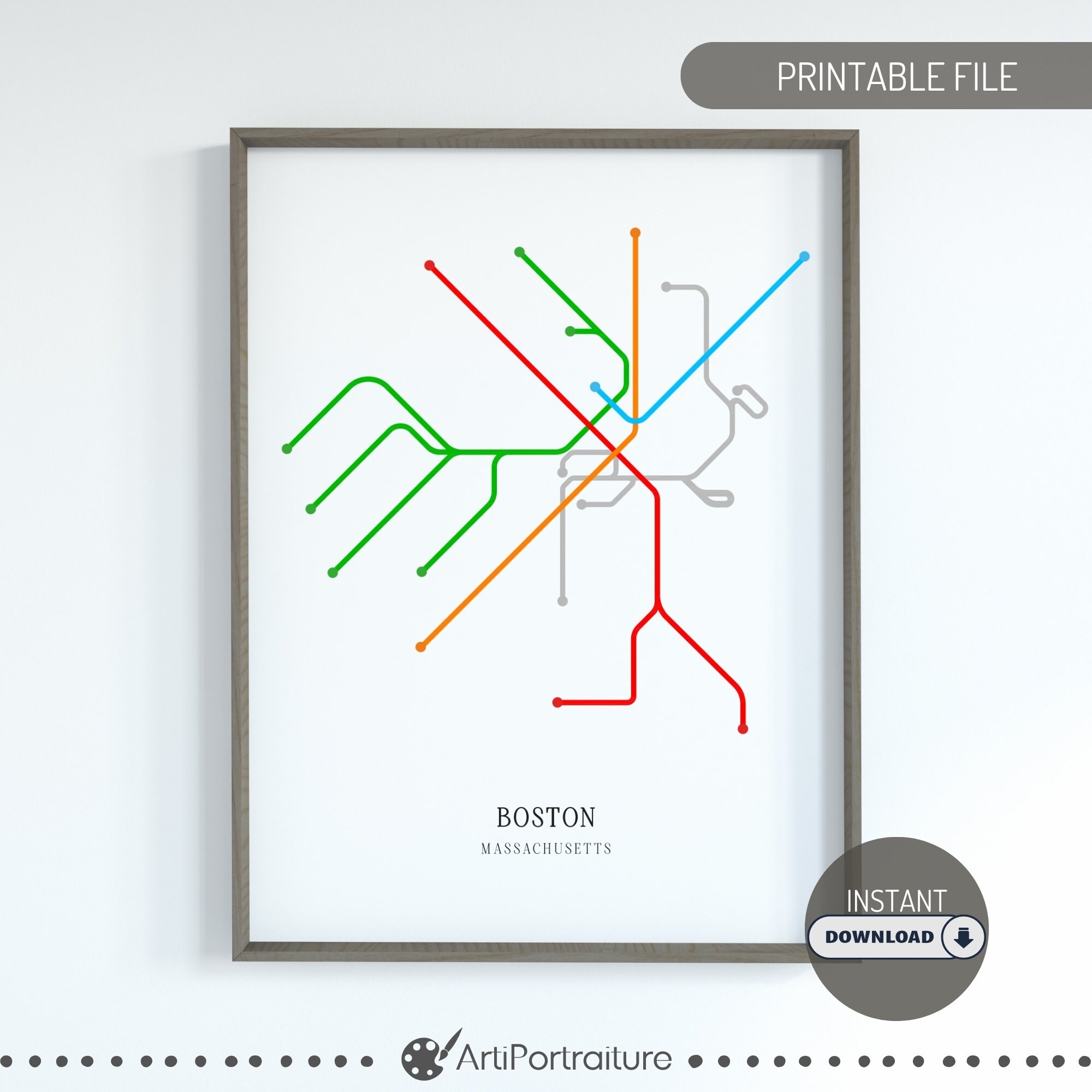 Boston T Train Map Boston Subway Map Boston Metro Map Boston Transit Wall Art Transportation Poster Traveler Gift Boston Gifts MBTA Etsy