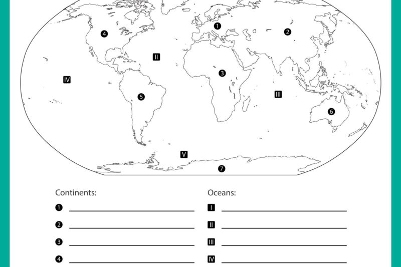 Printable Map Continents Oceans
