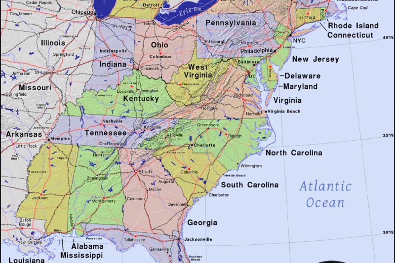 Printable Map Of East Coast