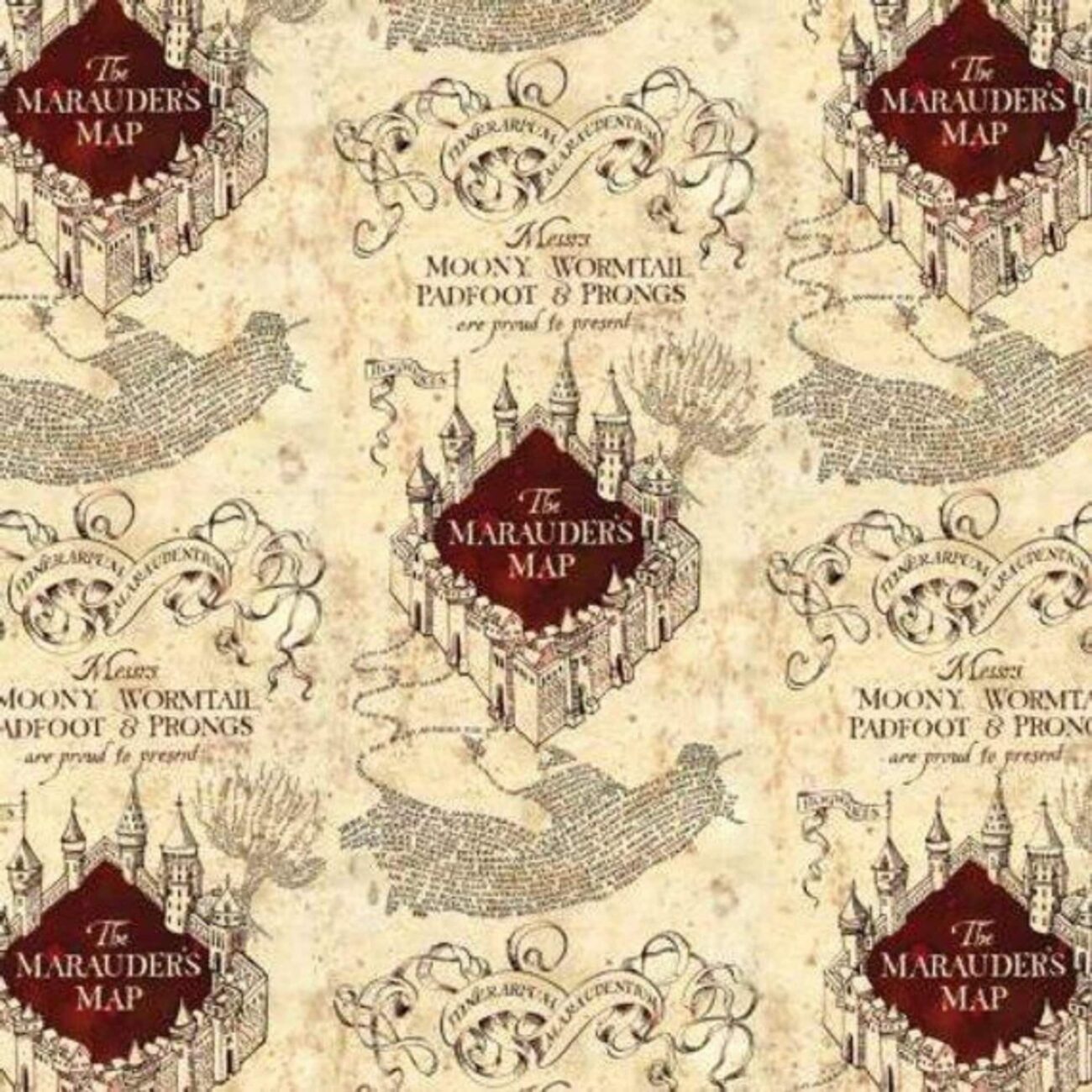 Harry Potter Marauders Map 100 Cotton Print Fabric Cream