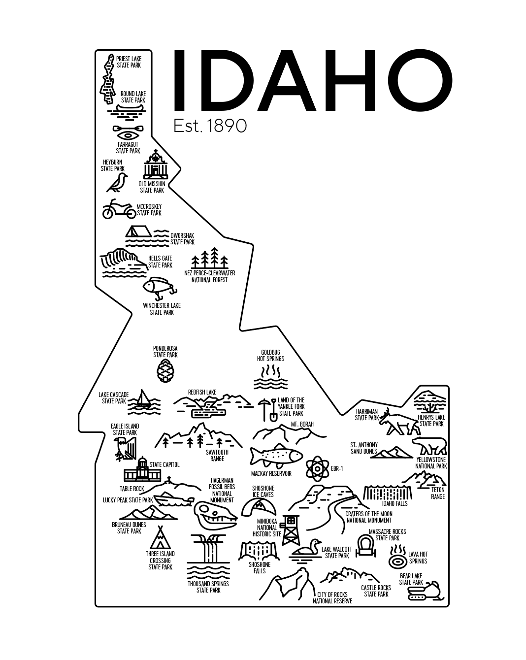 Idaho Map Art Print 8x10