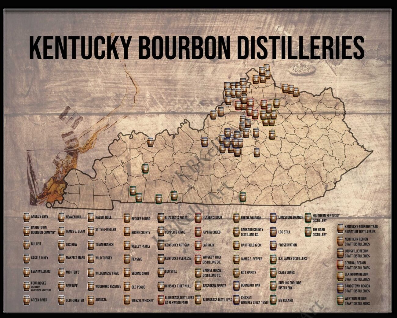 Kentucky Bourbon Distilleries Map Push Pin Map Bourbon Trail Wall Art Travel Bucket List Bourbon Drinker Man Cave Decor Husband Gift For Him