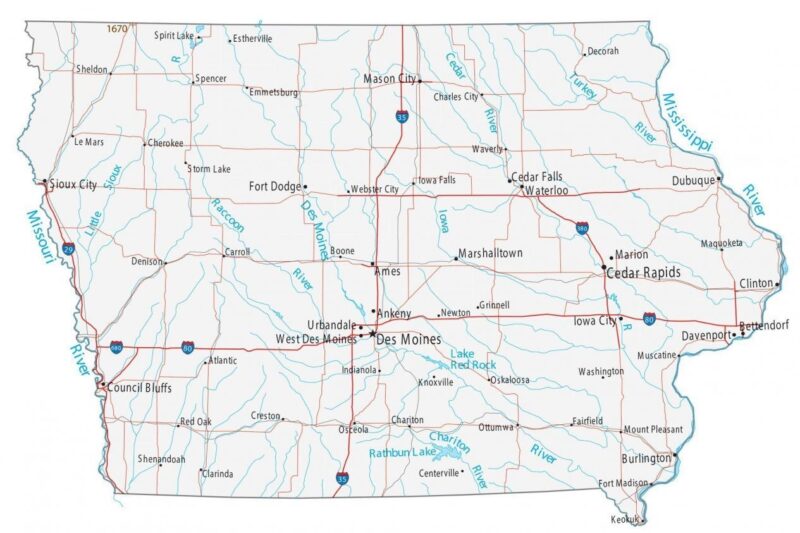 State Of Iowa Map Printable