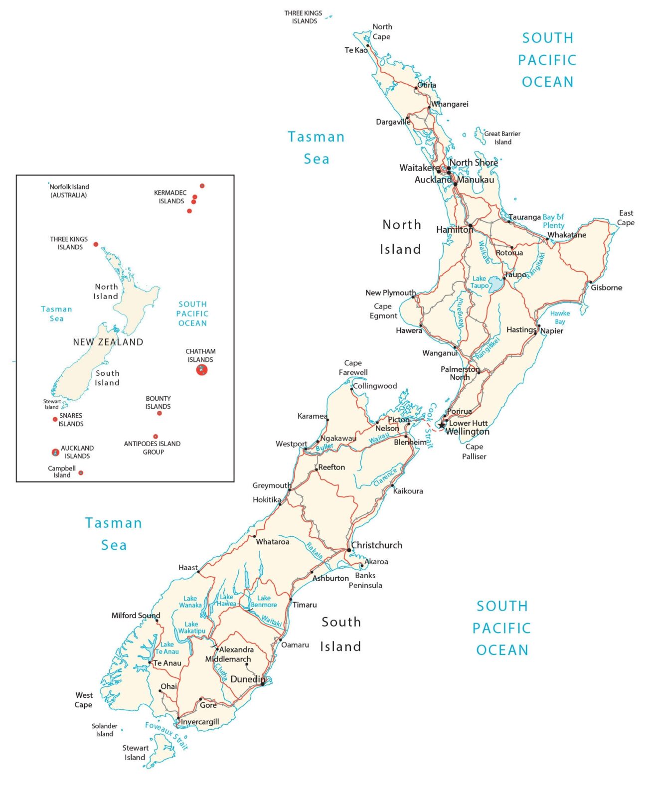 Map Of New Zealand Cities And Roads GIS Geography