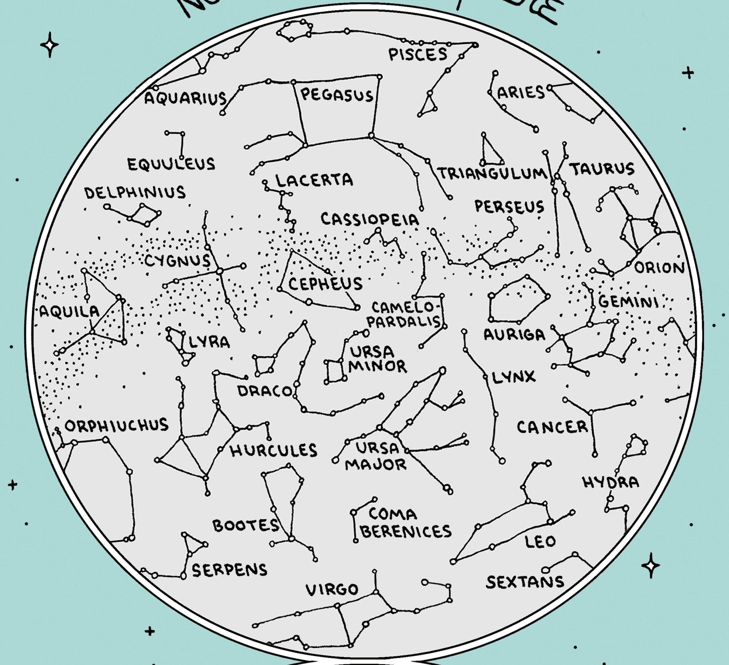 Map Of The Constellations Star Chart Hand drawn Digital 