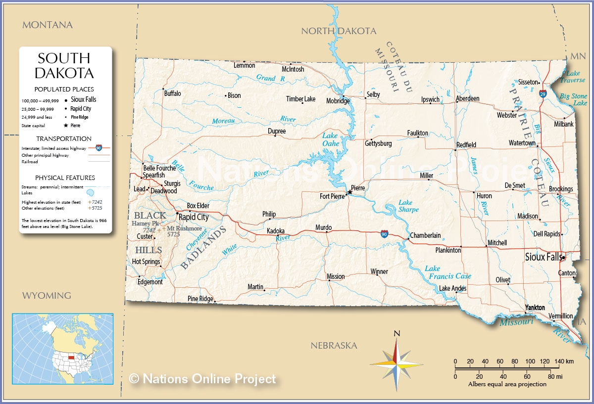 Printable Map Of South Dakota