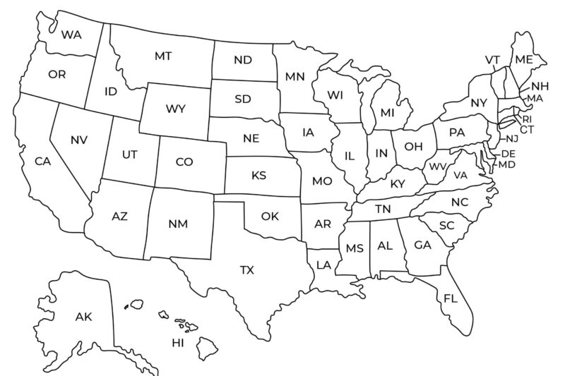 Usa Map Black And White Printable
