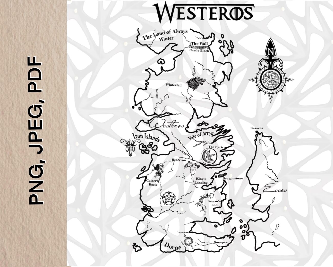 Map Of Westeros Based On Game Of Thrones PNG Jpeg PDF Digital