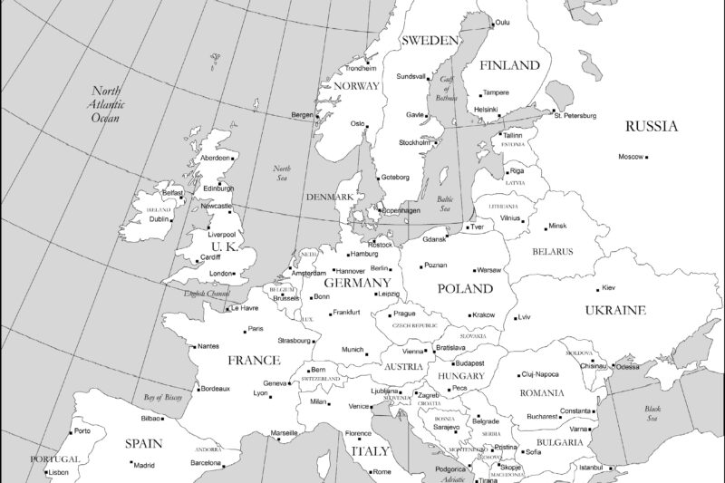 Printable Map Of Europe With Cities