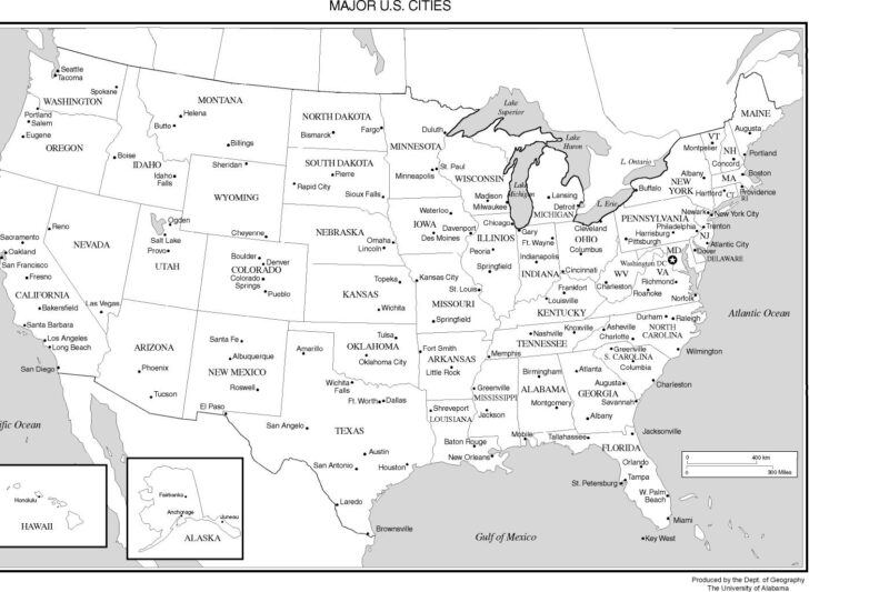 Us Map With Major Cities Printable