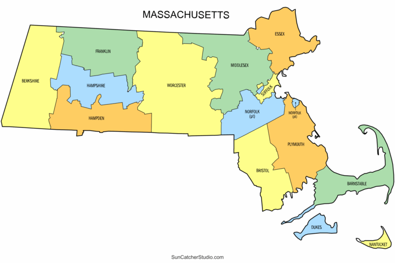 Massachusetts County Map Printable