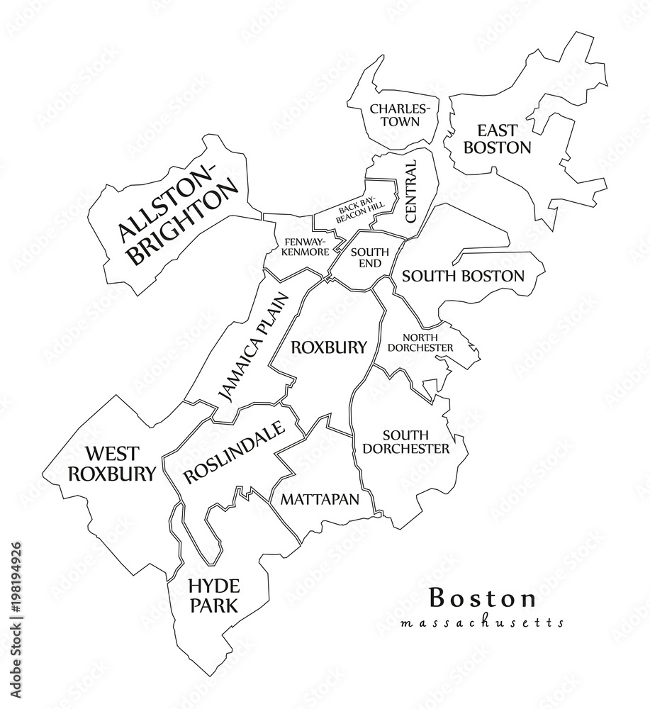 Modern City Map Boston Massachusetts City Of The USA With 