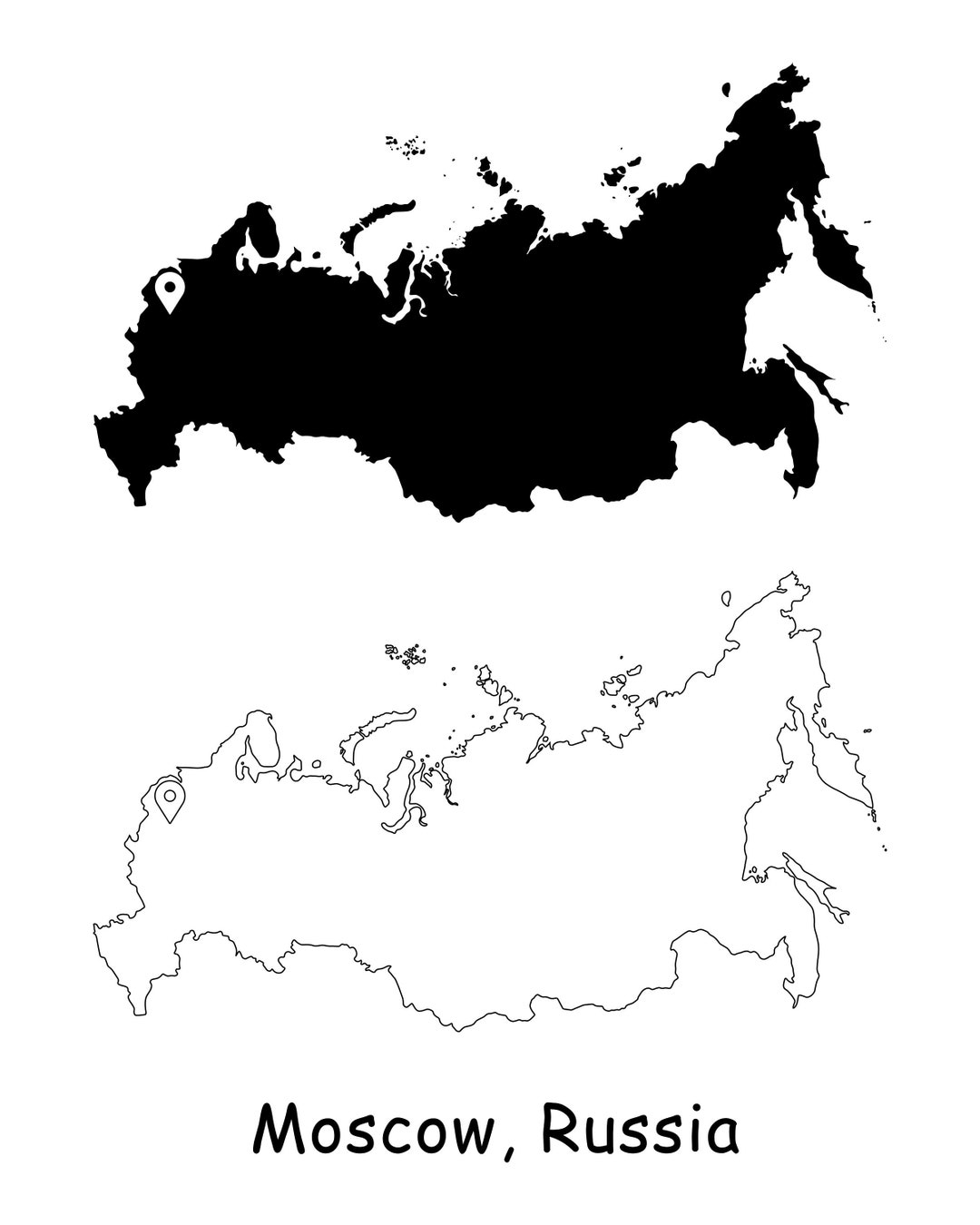 Moscow Russia Russian Map Capital City Country Location Pin Black 