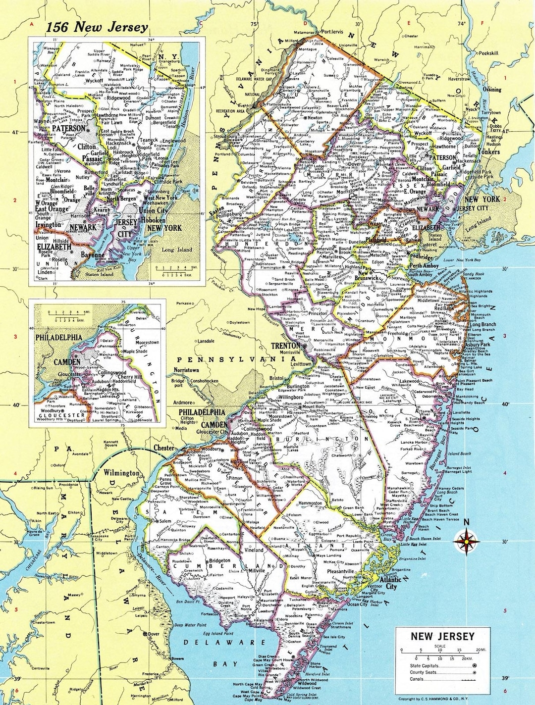 New Jersey Map Instant Download Printable Map Digital Download Wall Art Antique Map Etsy
