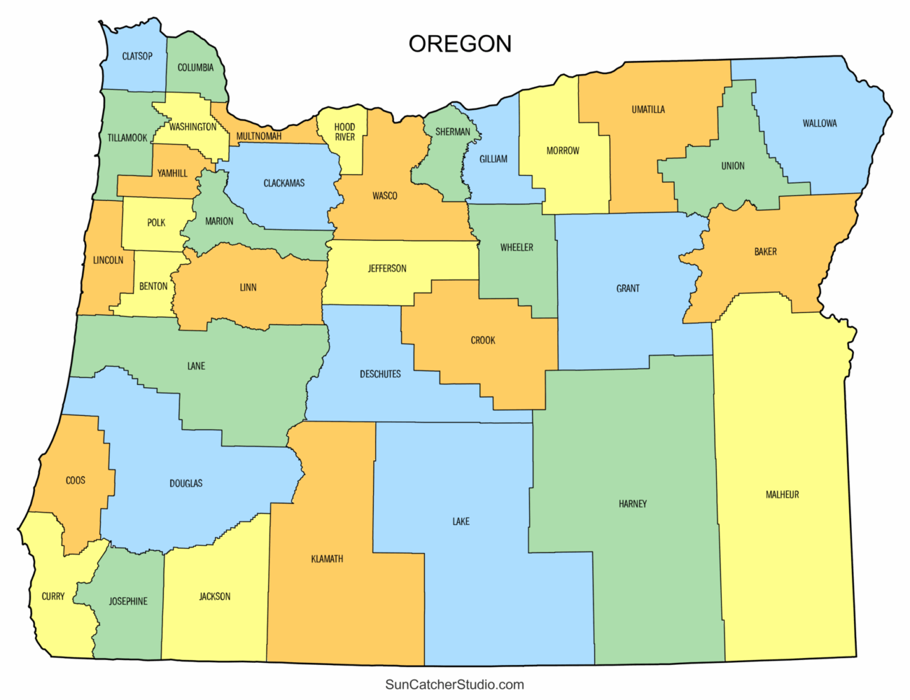 Oregon County Map Printable State Map With County Lines Free