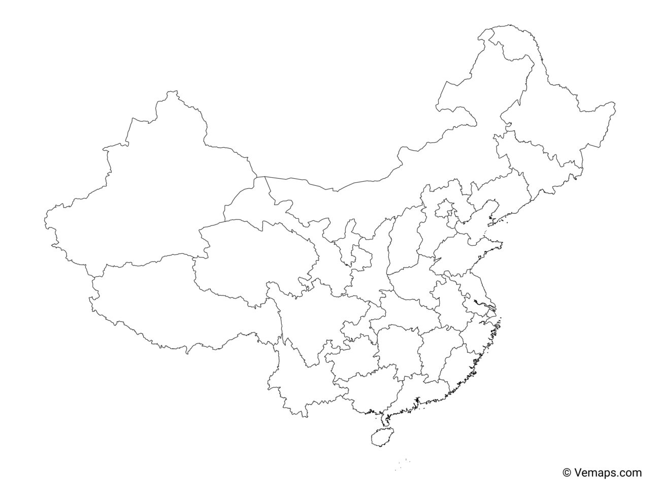 Outline Map Of China With Provinces Free Vector Maps