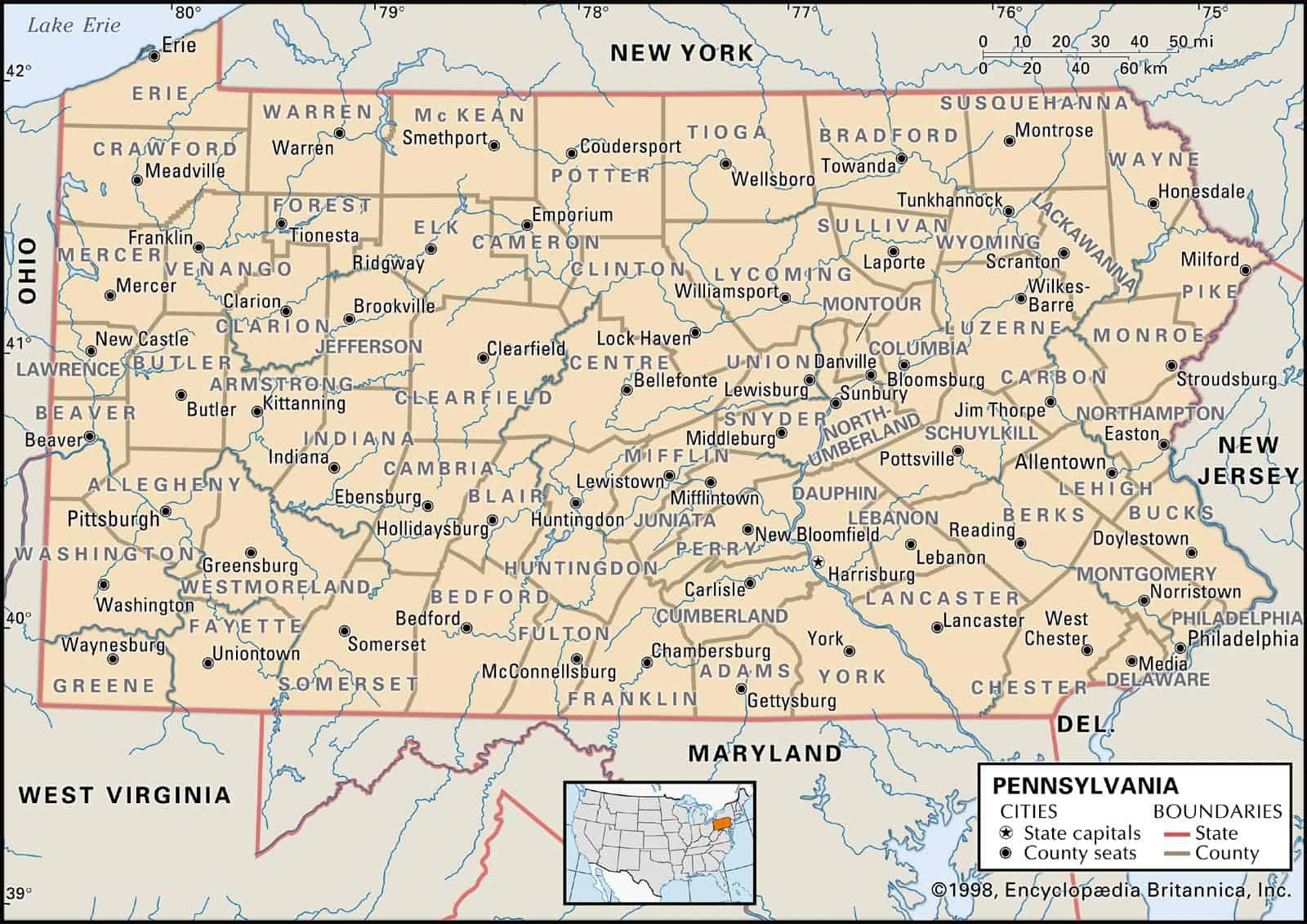 Map Of Pennsylvania Printable