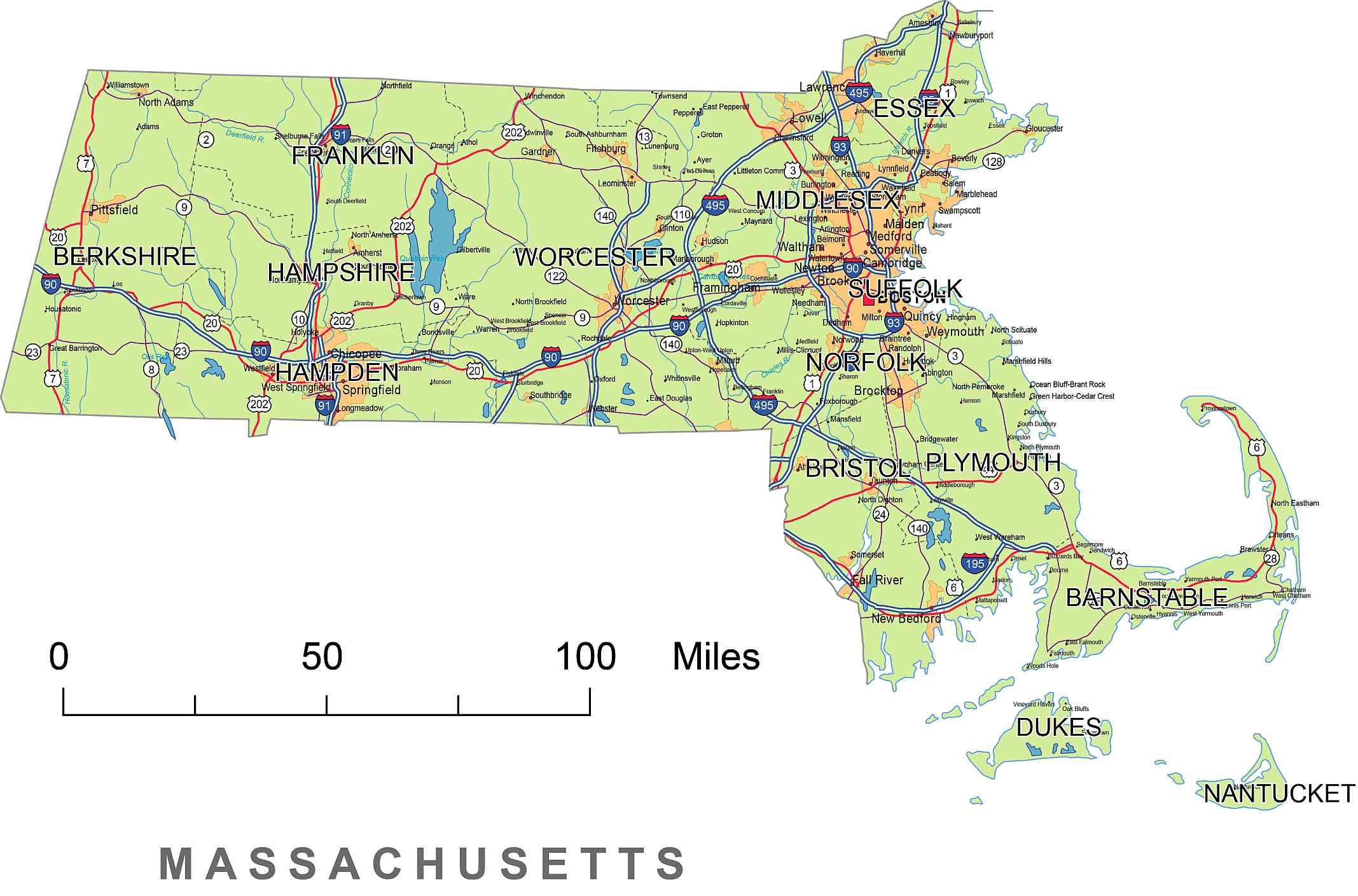 Printable Town Map Of Massachusetts