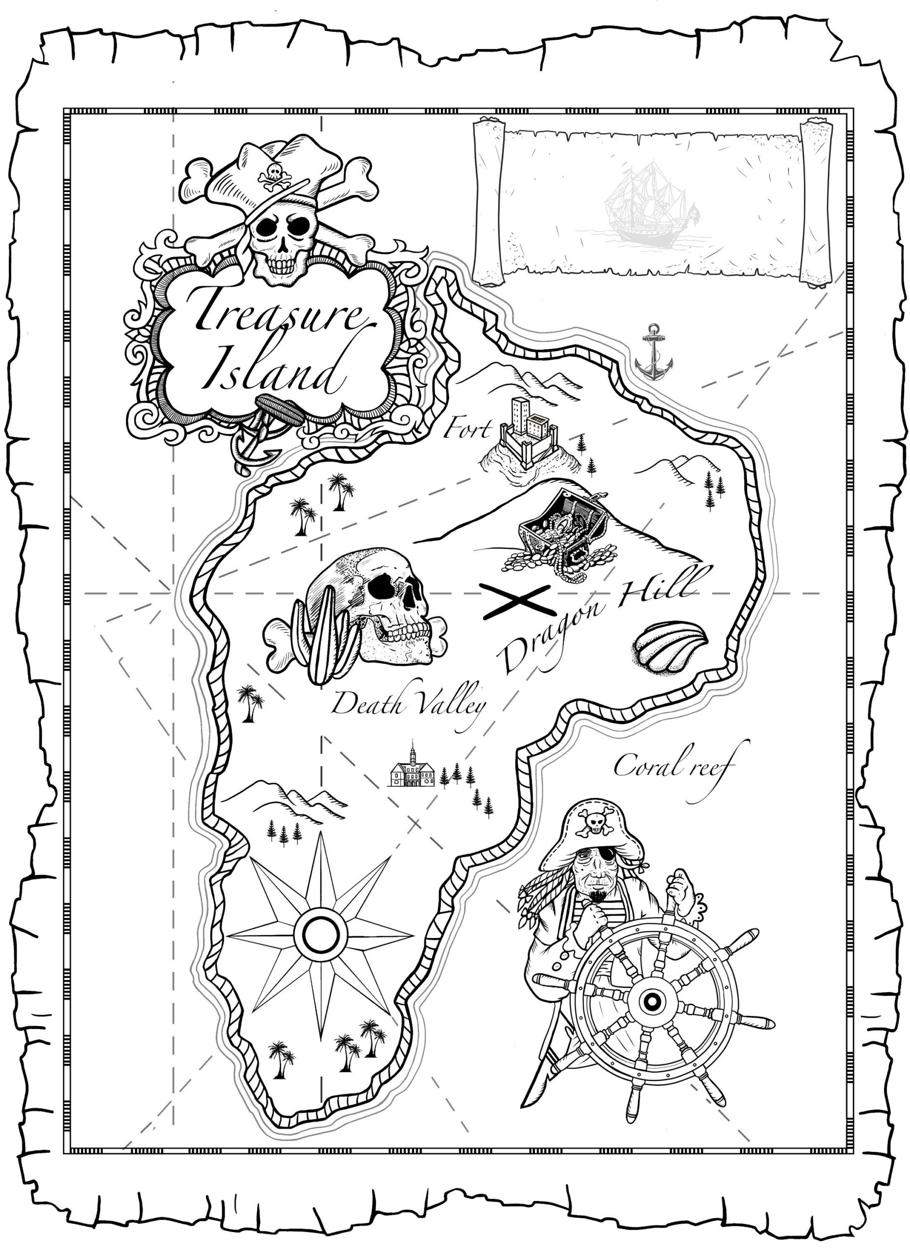 Printable Pirate Treasure Map Colouring Sheet Instant Digital Download Customisable Party Invitation Best Selling B W U0026 Colored Version Etsy New Zealand