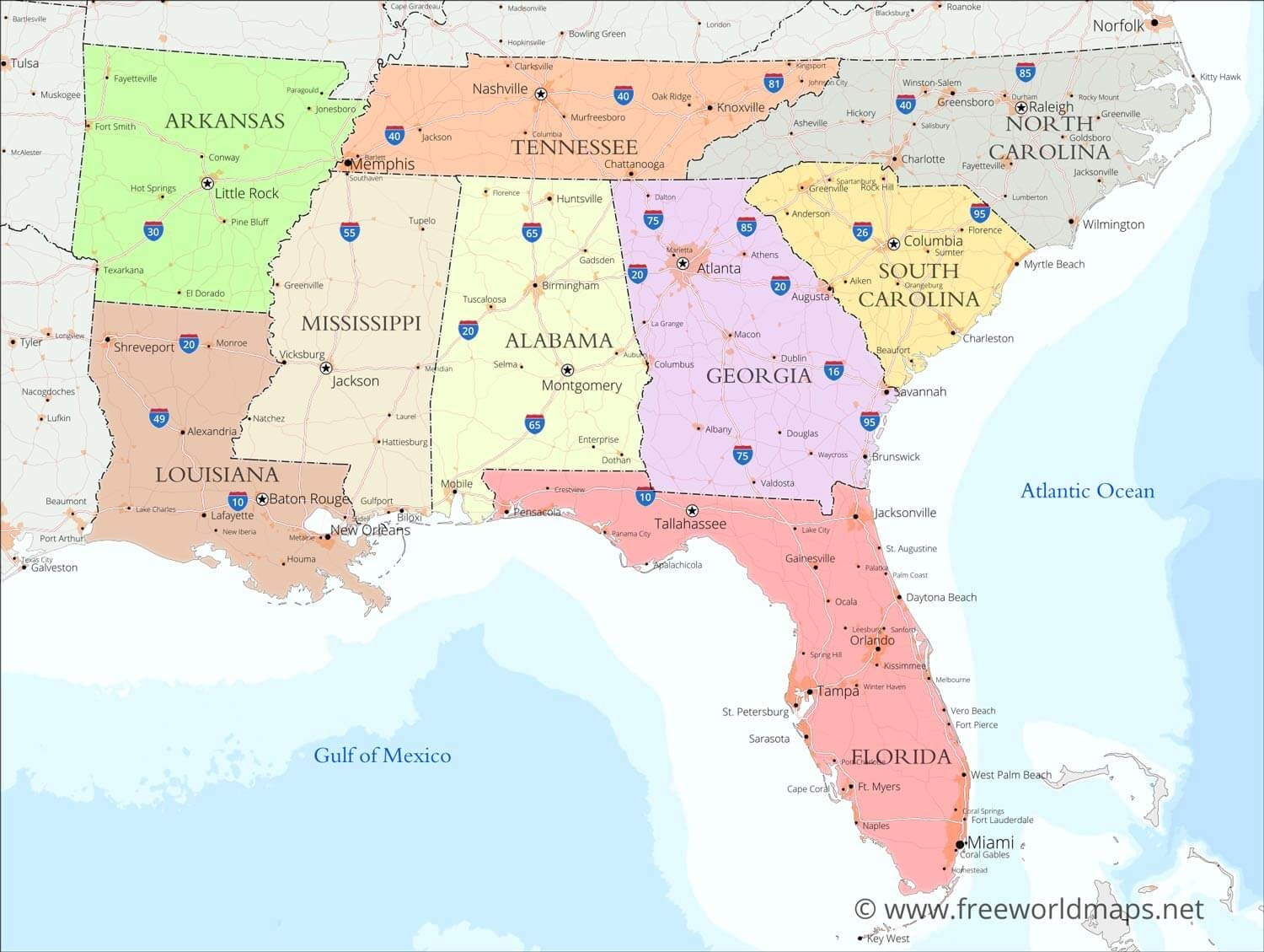 Southeastern States Blank Map Free Printable