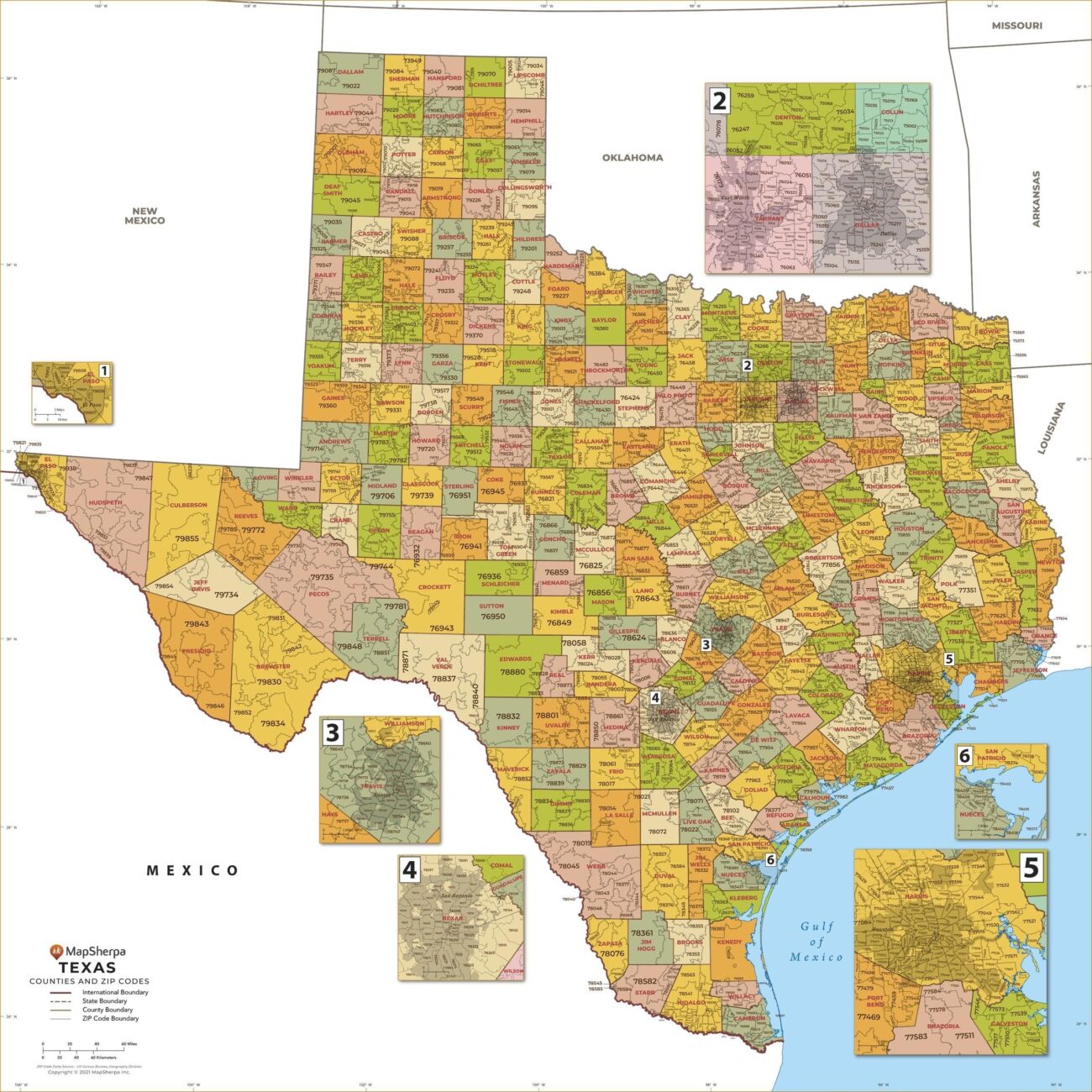 Texas ZIP Code Map With Counties Large Map Stanfords