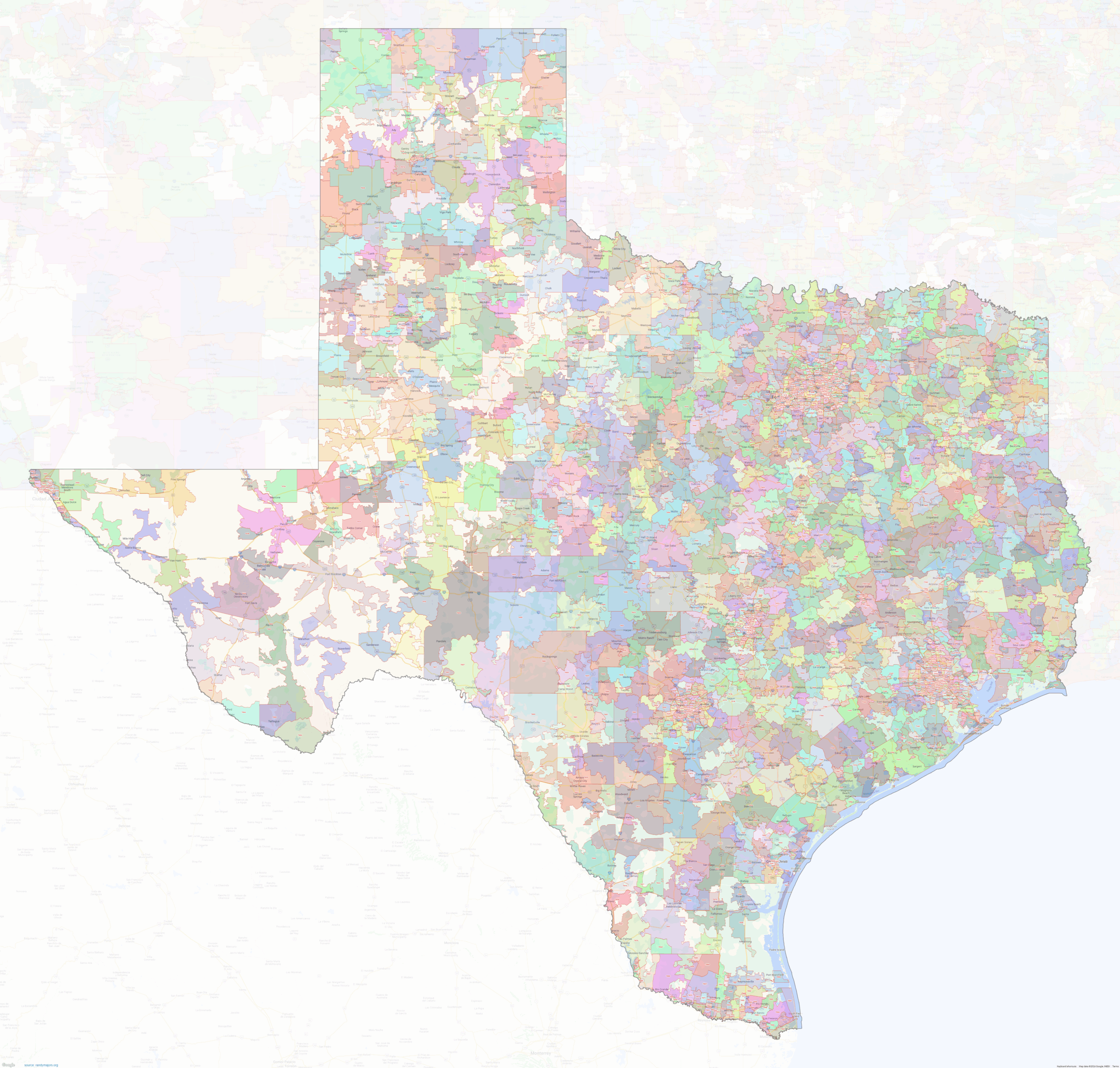 Texas ZIP Codes Shown On Google Maps