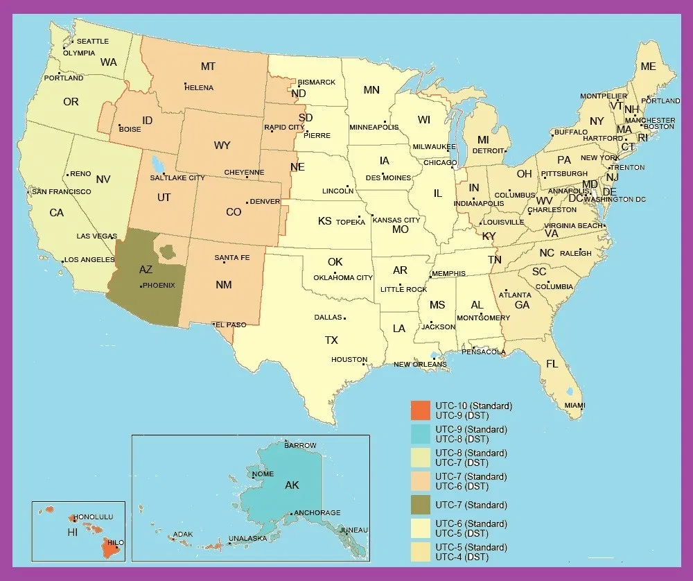 Printable Time Zone Map Usa