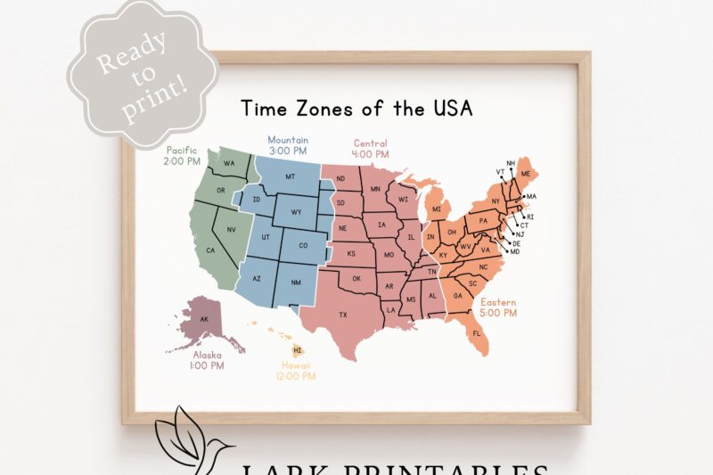 Printable Us Map With Time Zones
