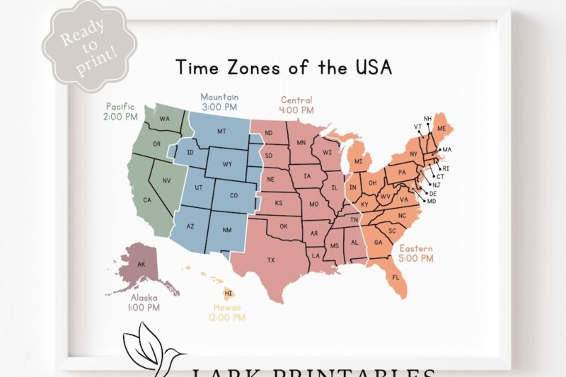 Time Zone Printable Map