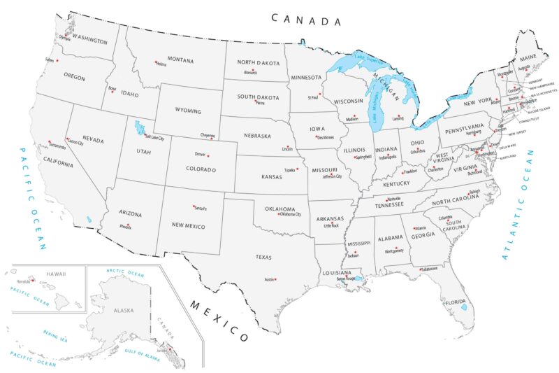 Printable Map Of Us With Capitals