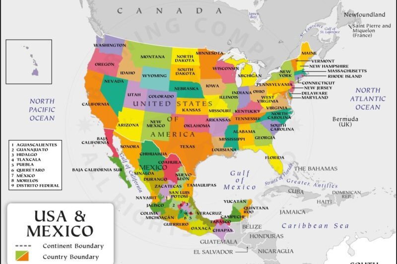Printable Map Of Usa And Mexico