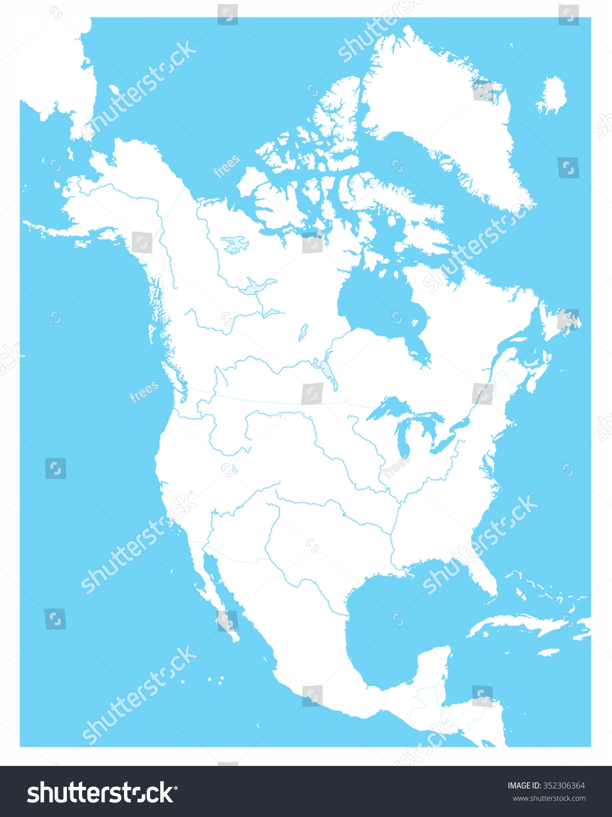 Vektor Stok North America Outline Blank Map Elements Tanpa Royalti 352306364 Shutterstock