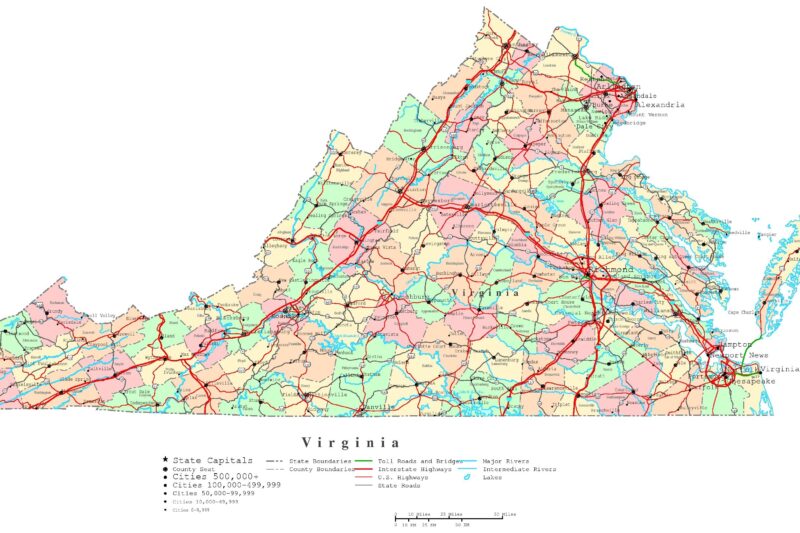 Virginia Printable Map