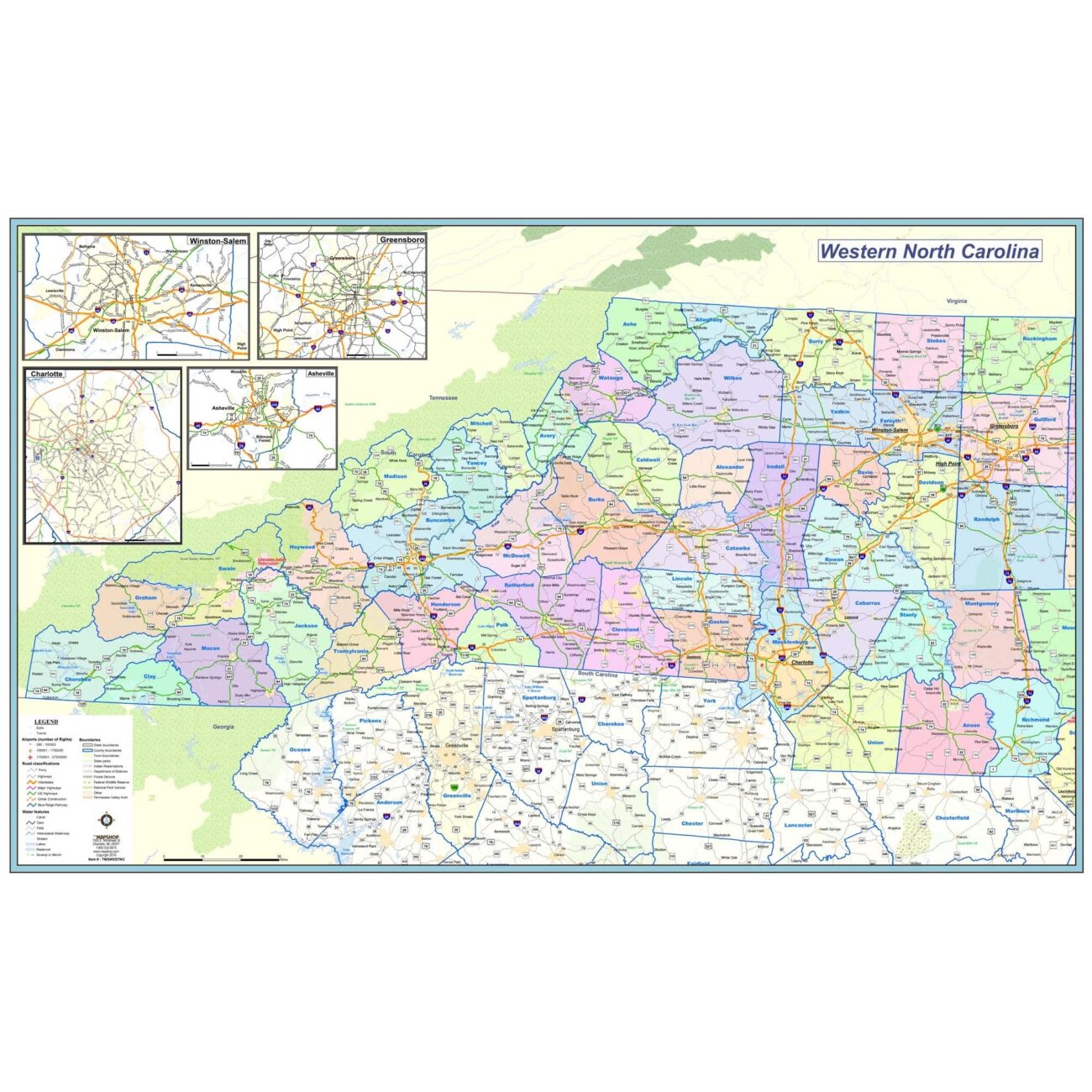 Western North Carolina Regional Wall Map By MapShop The Map Shop