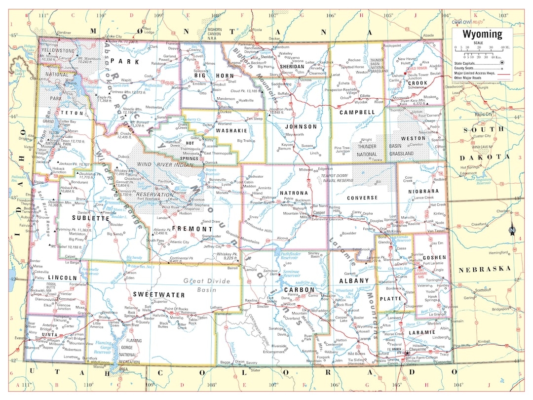 Wyoming State Wall Map Large Print Poster 32